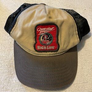Miller High Life Mesh Snapback Hat Black & Tan Hat Millers Girl Logo Vintage POC